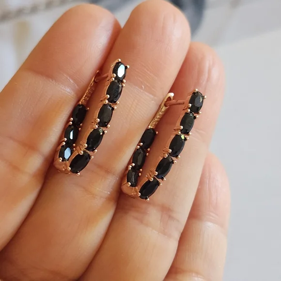 New 14K Gold Filled Onyx Hoop Earrings for Women